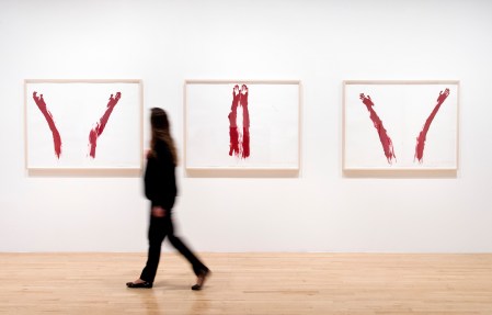Installation view of Ana Mendieta, Rastros Corporales (Body Tracks), 1982
